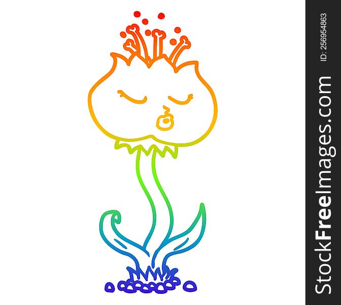rainbow gradient line drawing of a cute cartoon flower