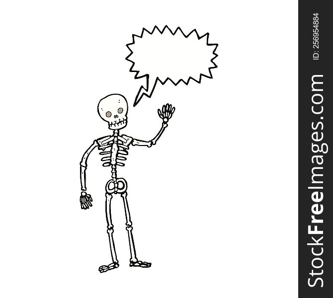 Cartoon Waving Skeleton With Speech Bubble