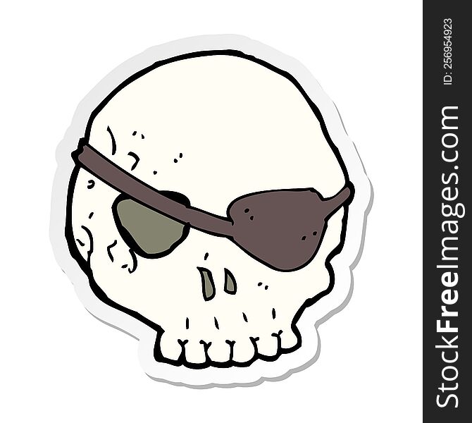 Sticker Of A Cartoon Skull With Eye Patch