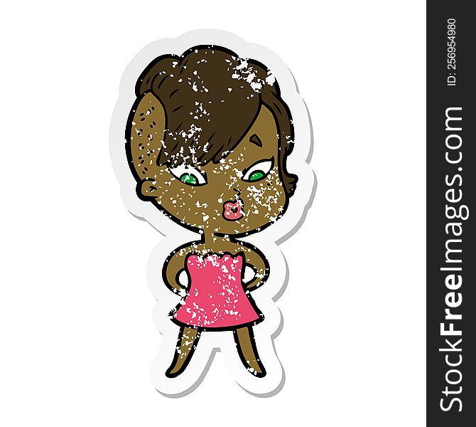 Distressed Sticker Of A Cartoon Surprised Girl