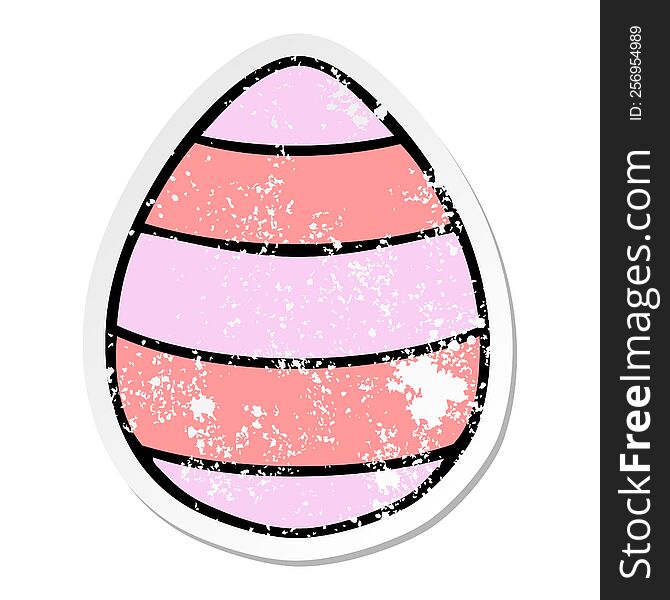 distressed sticker of a quirky hand drawn cartoon easter egg