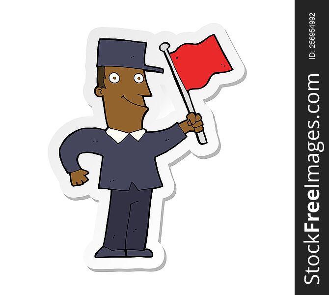 Sticker Of A Cartoon Man Waving Flag