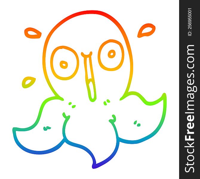 Rainbow Gradient Line Drawing Cartoon Funny Octopus