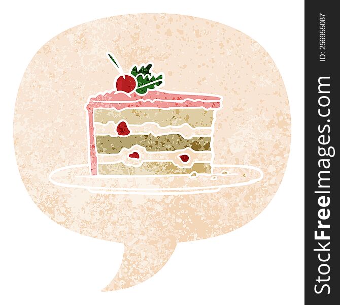 Cartoon Dessert Cake And Speech Bubble In Retro Textured Style