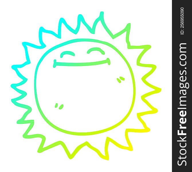 cold gradient line drawing of a cartoon shining sun