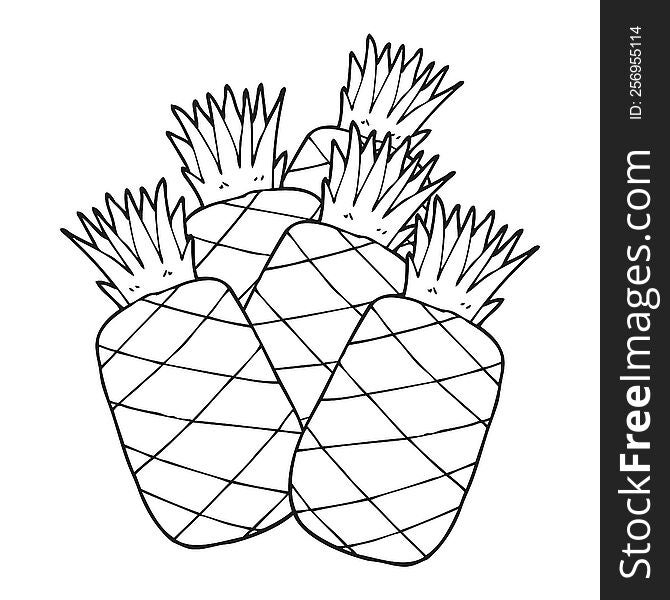 freehand drawn black and white cartoon pineapples