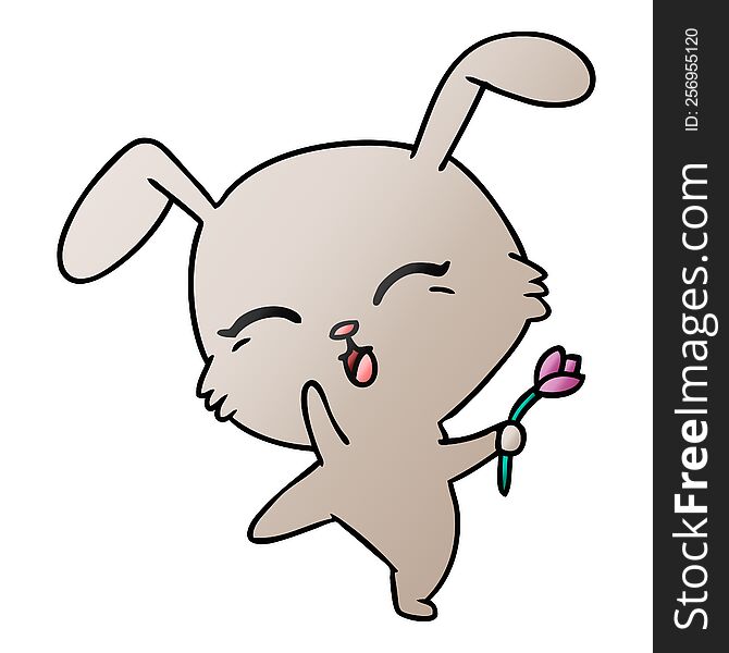 freehand drawn gradient cartoon of cute kawaii bunny