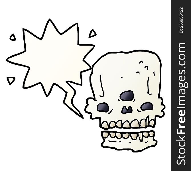 Cartoon Spooky Skull And Speech Bubble In Smooth Gradient Style
