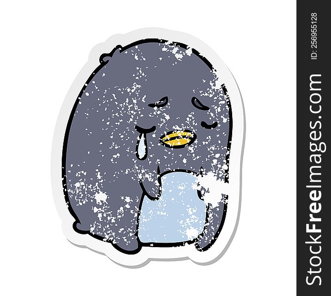 Distressed Sticker Of A Cartoon Crying Penguin
