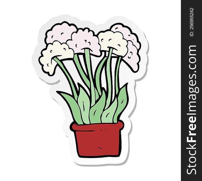 sticker of a cartoon flowers in pot