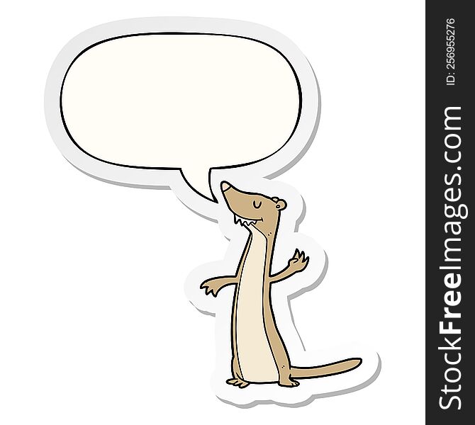 cartoon weasel with speech bubble sticker. cartoon weasel with speech bubble sticker