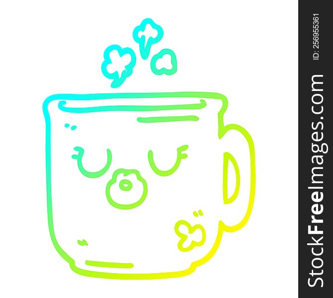 cold gradient line drawing of a cartoon hot coffee mug