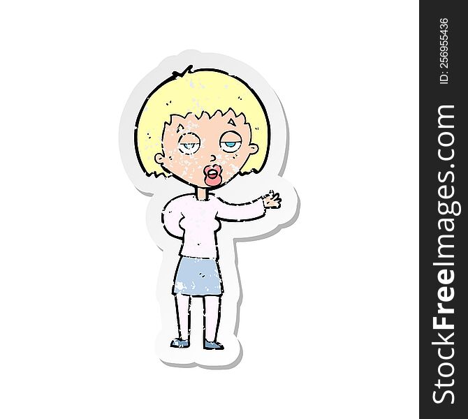 Retro Distressed Sticker Of A Cartoon Bored Woman