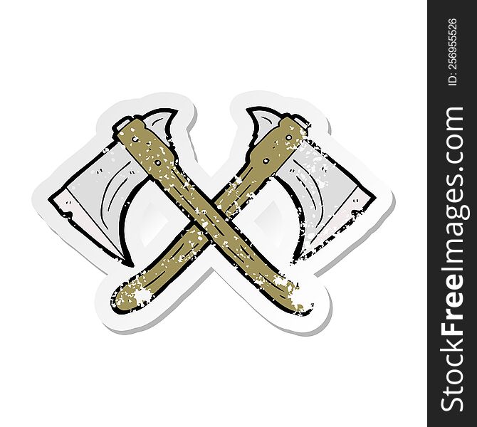 retro distressed sticker of a cartoon crossed axes