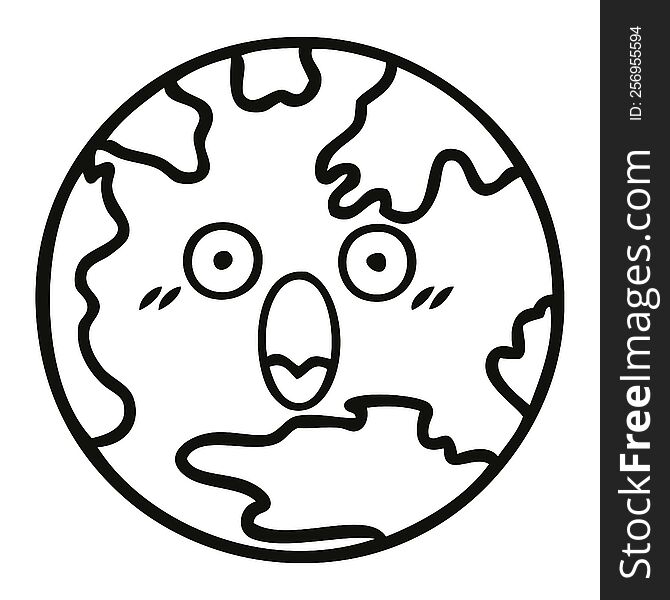 line drawing cartoon of a planet earth