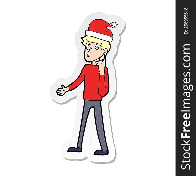 sticker of a cartoon man ready for christmas