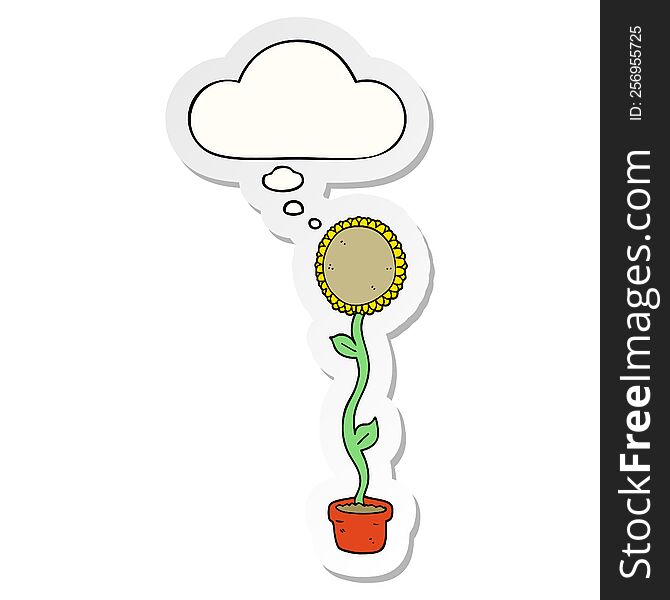 cartoon sunflower with thought bubble as a printed sticker