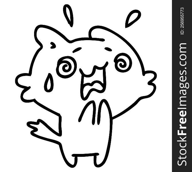 line doodle of a small stressed out cat