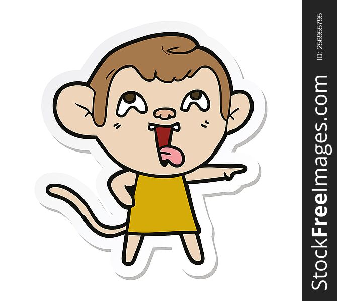 Sticker Of A Crazy Cartoon Monkey In Dress