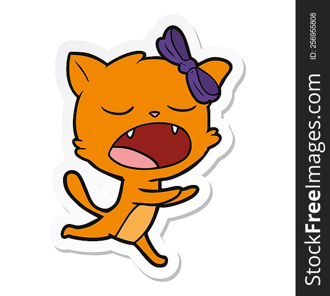 sticker of a cartoon yawning cat