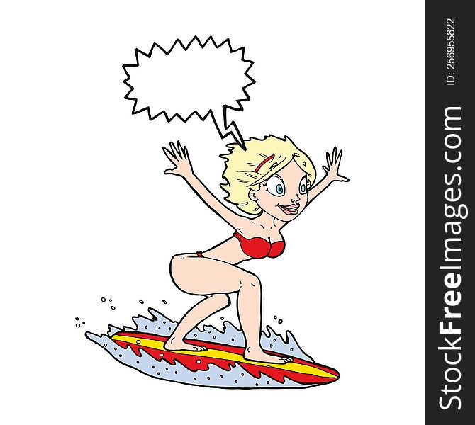 cartoon surfer girl with speech bubble