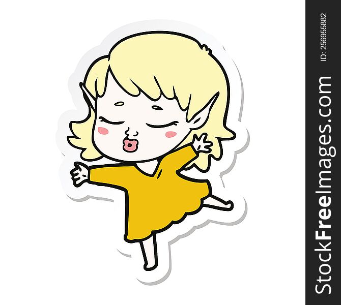sticker of a pretty cartoon elf girl dancing