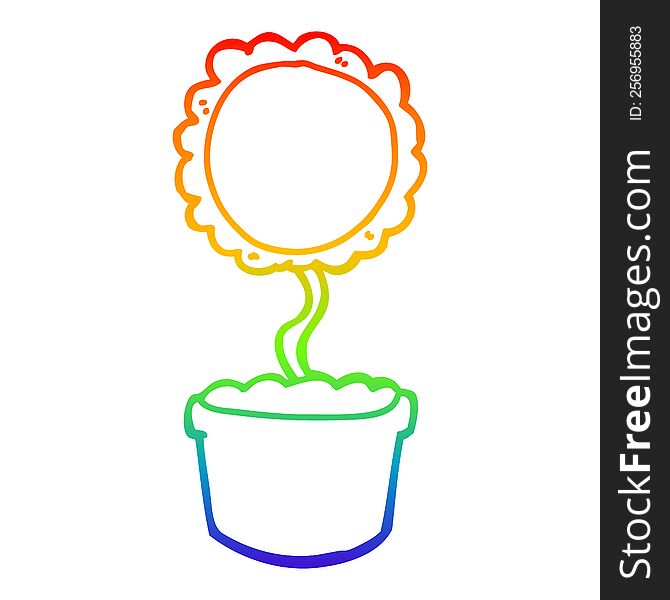 Rainbow Gradient Line Drawing Cute Cartoon Flower