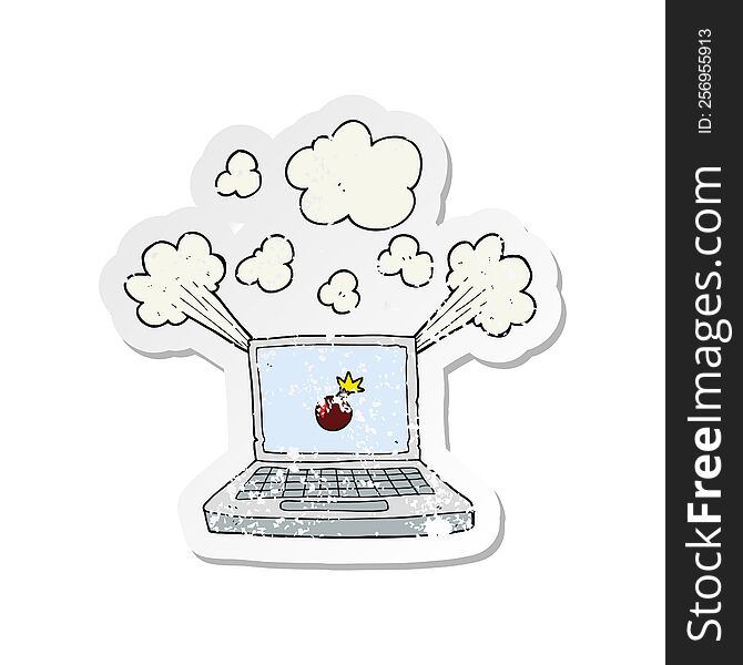 retro distressed sticker of a cartoon laptop computer with bomb symbol