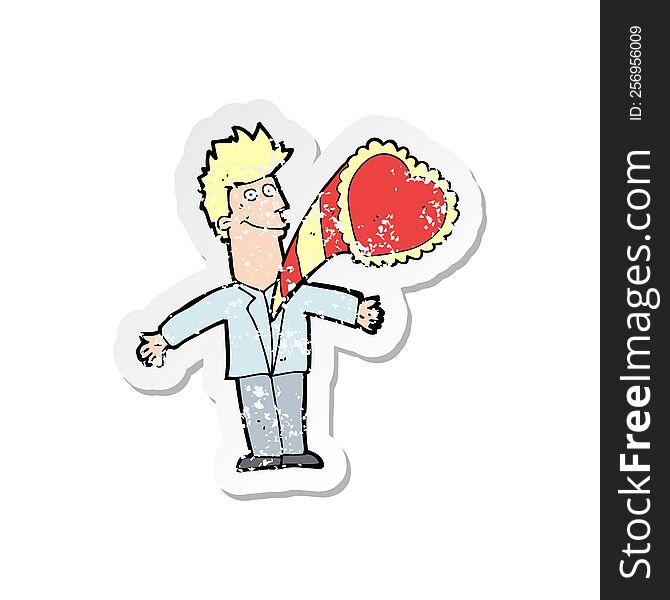 retro distressed sticker of a cartoon man with love heart