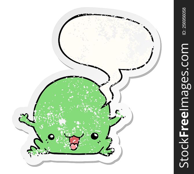 Cartoon Frog And Speech Bubble Distressed Sticker