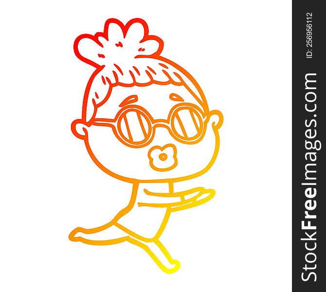 warm gradient line drawing of a cartoon woman wearing sunglasses