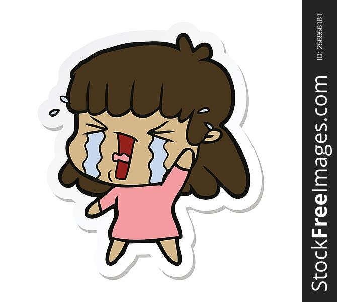 sticker of a cartoon woman in tears