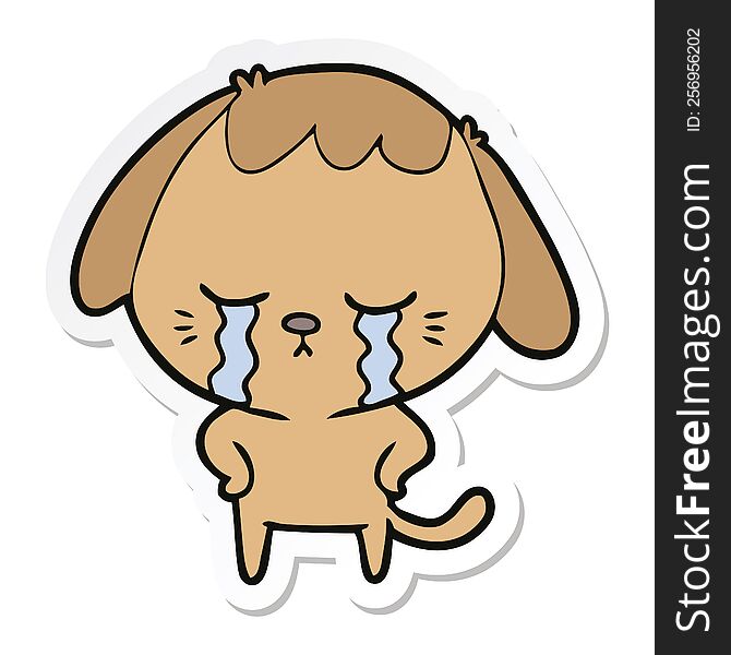 Sticker Of A Cute Puppy Crying Cartoon