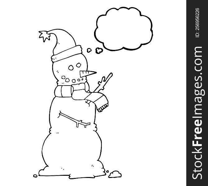 freehand drawn thought bubble cartoon snowman