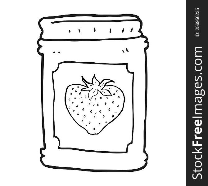 freehand drawn black and white cartoon strawberry jam jar