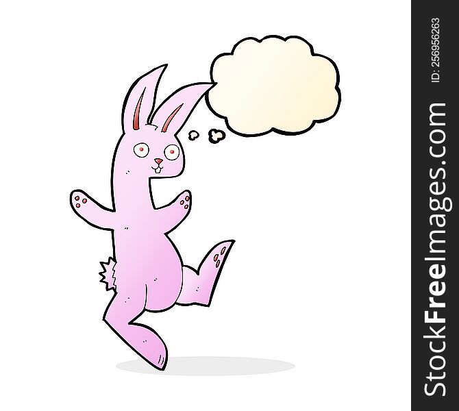 funny cartoon pink rabbit with thought bubble
