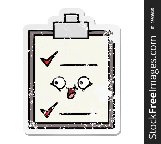 distressed sticker of a cute cartoon check list