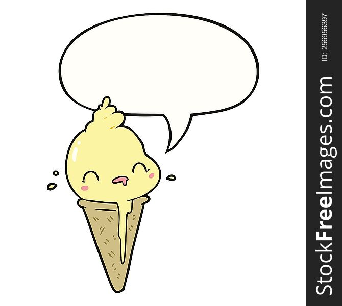 Cute Cartoon Ice Cream And Speech Bubble