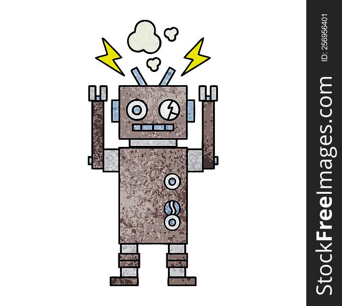 retro grunge texture cartoon of a malfunctioning robot
