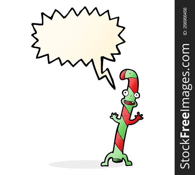 Cartoon Dancing Christmas Candy Cane With Speech Bubble