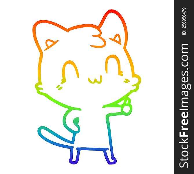 Rainbow Gradient Line Drawing Cartoon Happy Cat