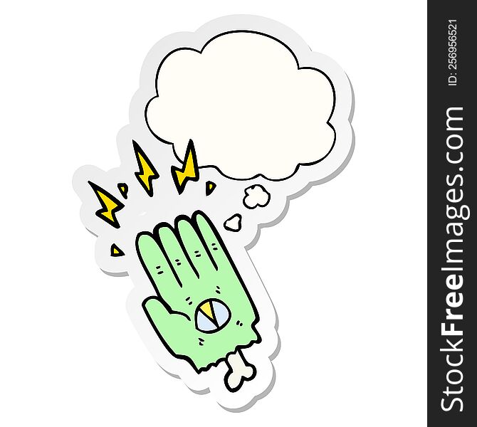 Spooky Halloween Zombie Hand And Thought Bubble As A Printed Sticker