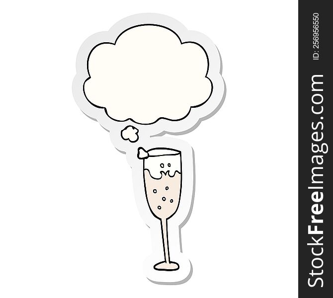 cartoon champagne glass with thought bubble as a printed sticker