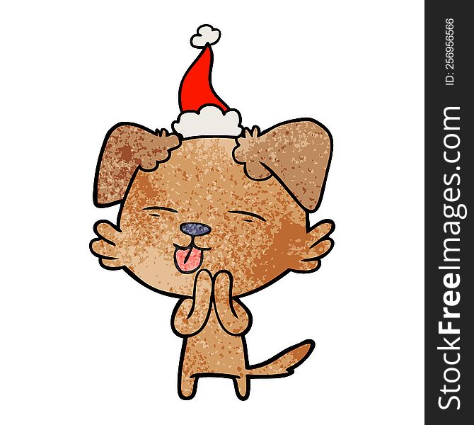 Textured Cartoon Of A Dog Sticking Out Tongue Wearing Santa Hat