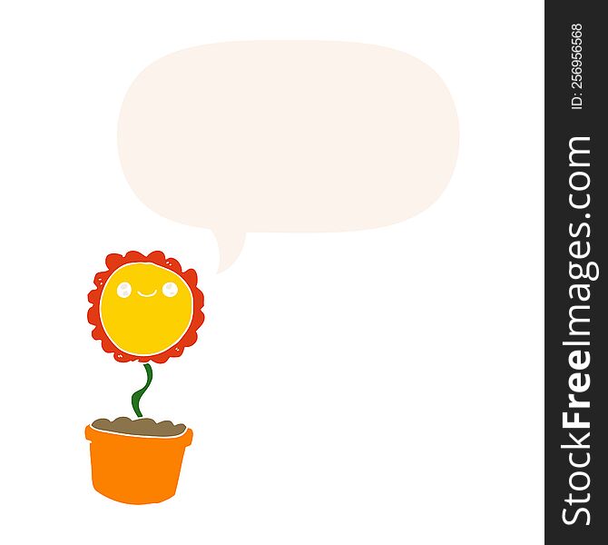 Cartoon Flower And Speech Bubble In Retro Style