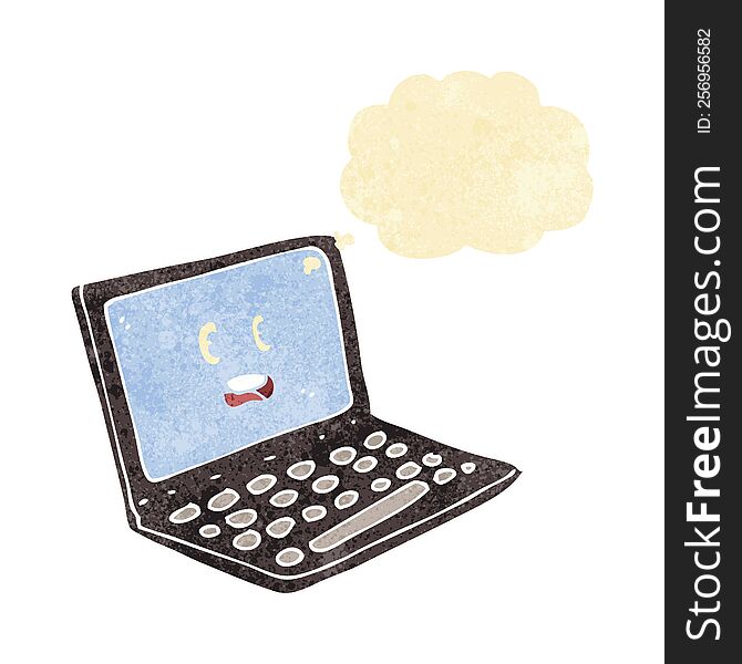 Cartoon Laptop Computer With Thought Bubble
