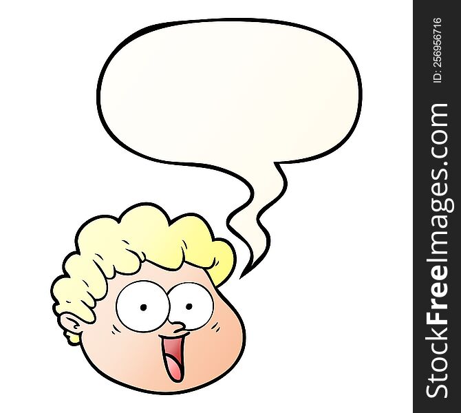 cartoon male face with speech bubble in smooth gradient style