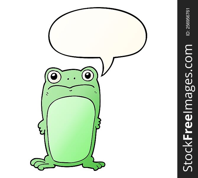 cartoon staring frog with speech bubble in smooth gradient style