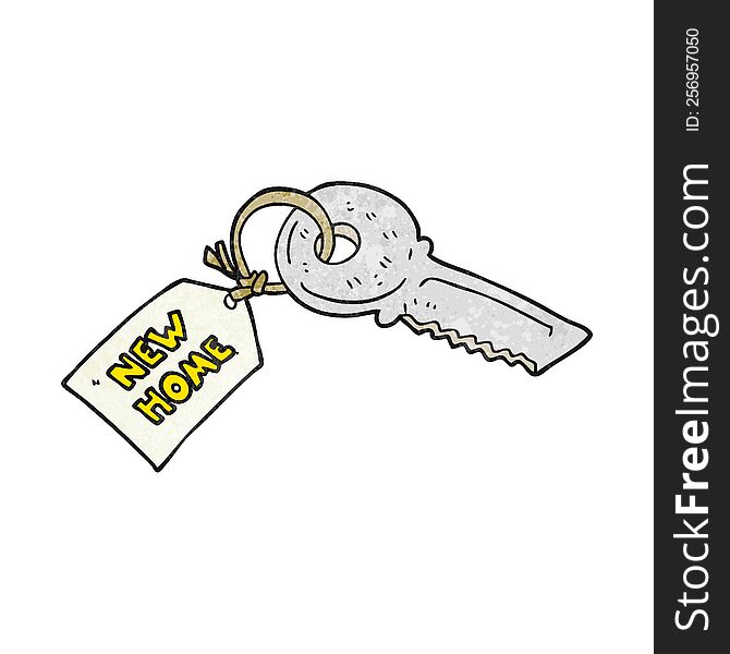 freehand textured cartoon house key with new home tag