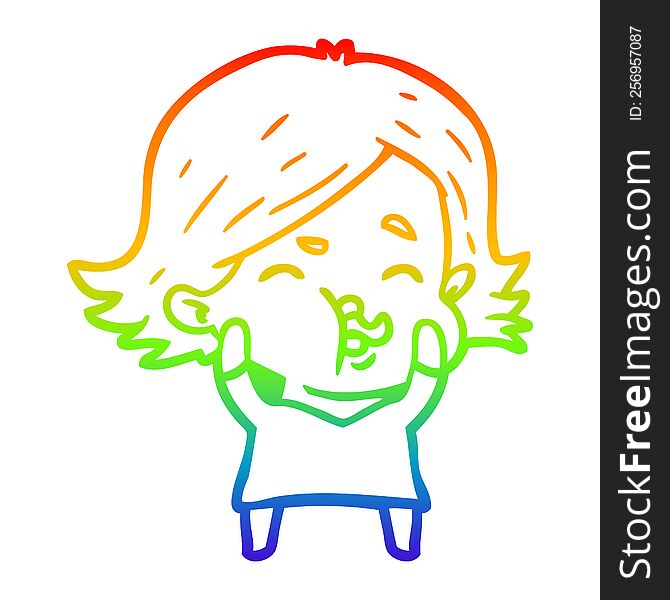 Rainbow Gradient Line Drawing Cartoon Girl Pulling Face